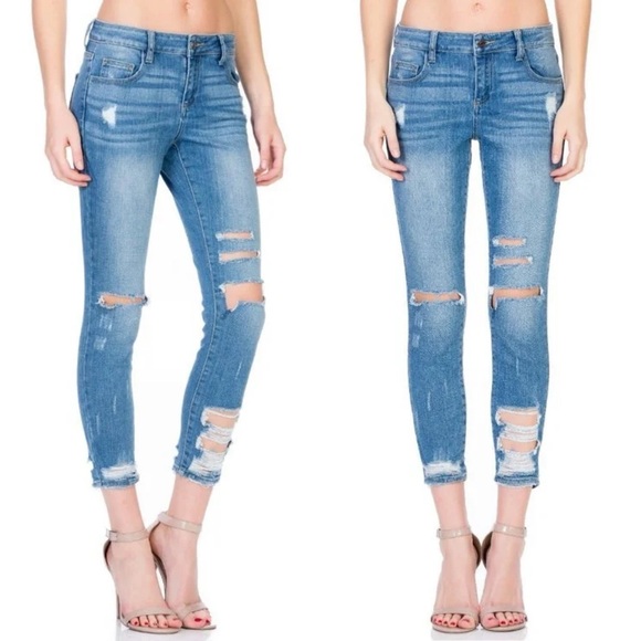 Cello Destroyed Ankle Cutout Skinny Cropped Jeans - Picture 10 of 16